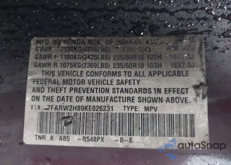 2019 Honda Cr-V Ex-L из США, поврежденный, VIN 7FARW2H89KE026231